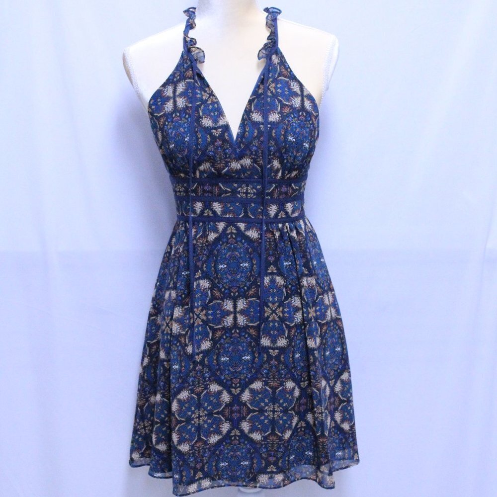 BCBGeneration Navy Blue Patterned Halter Dress